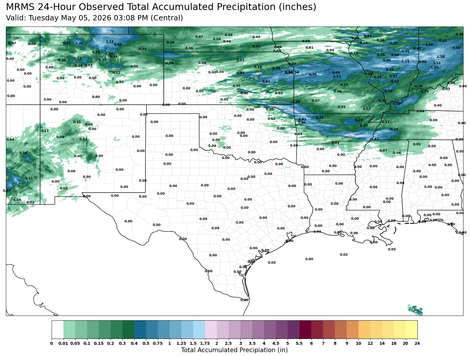 24-hour MRMS precipitation