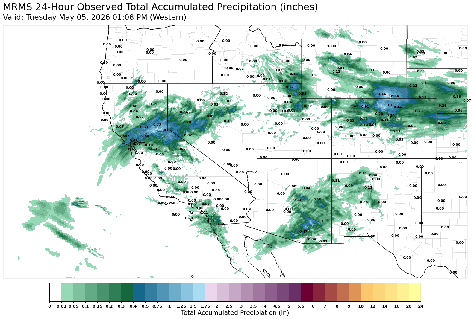24-hour MRMS precipitation