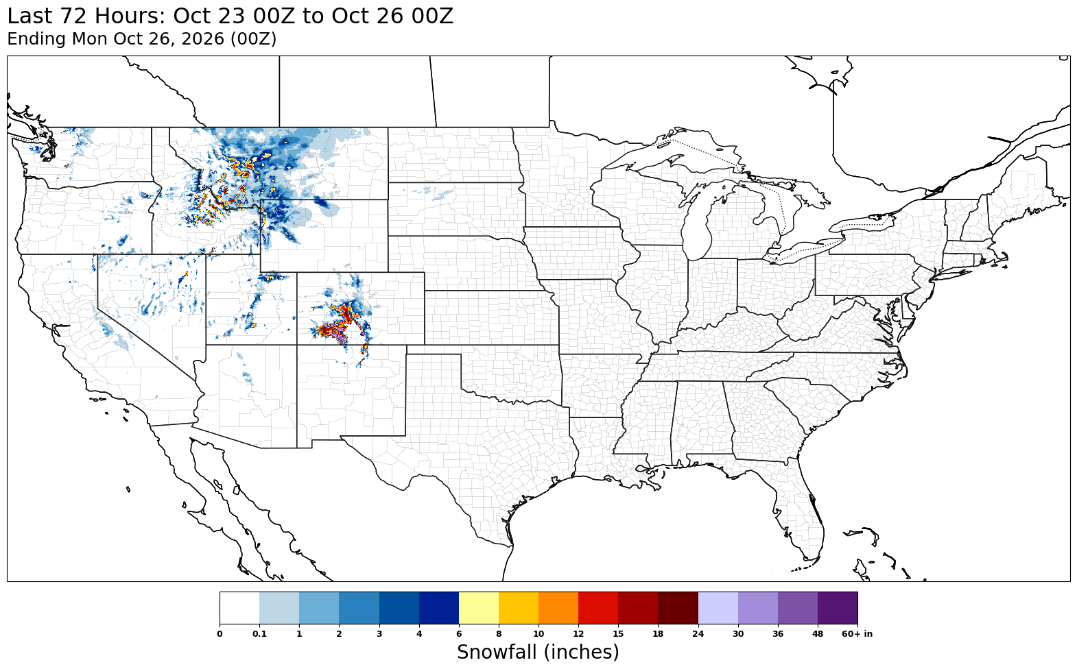 Snowfall, last 72 hours