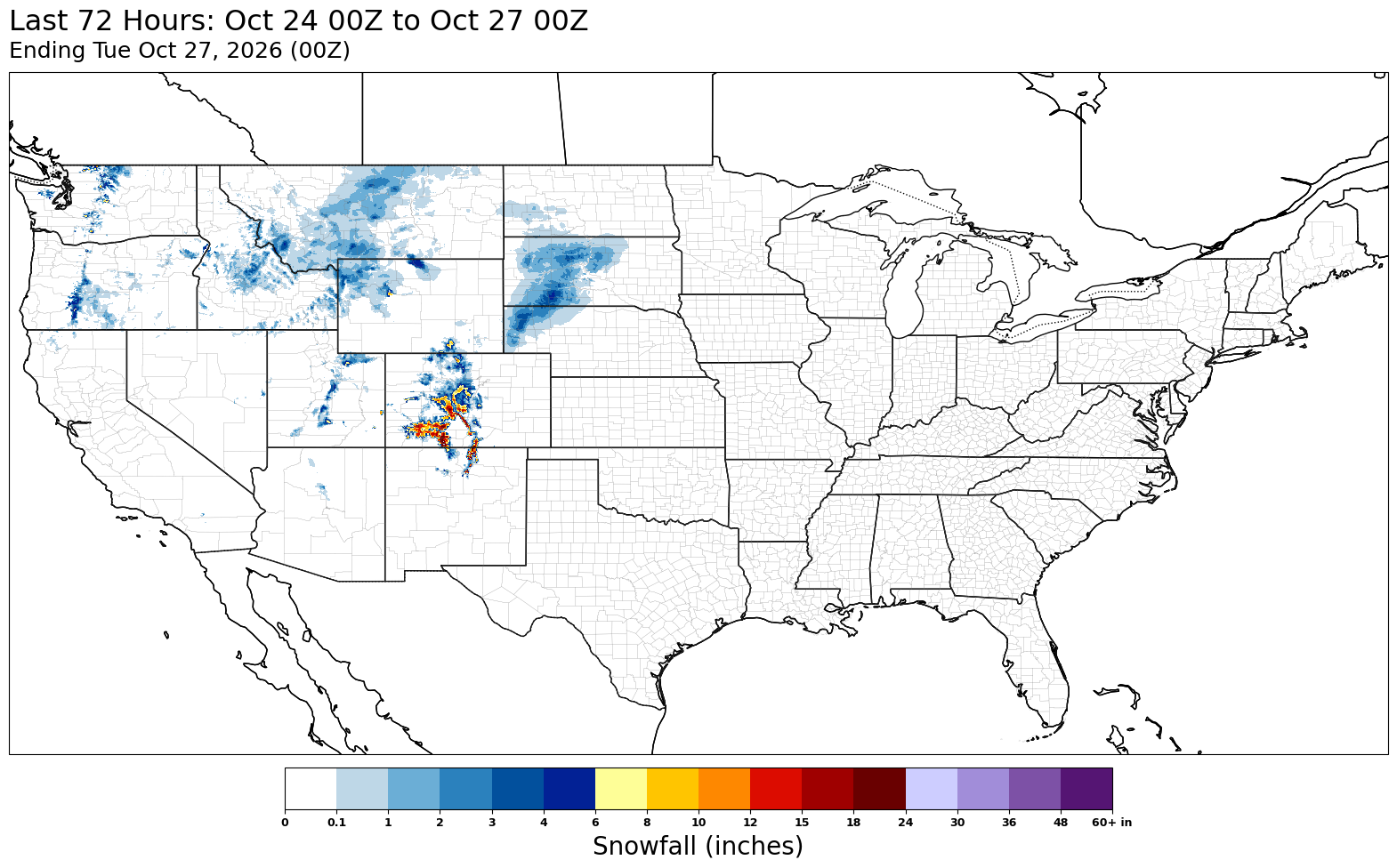 Snowfall, last 72 hours
