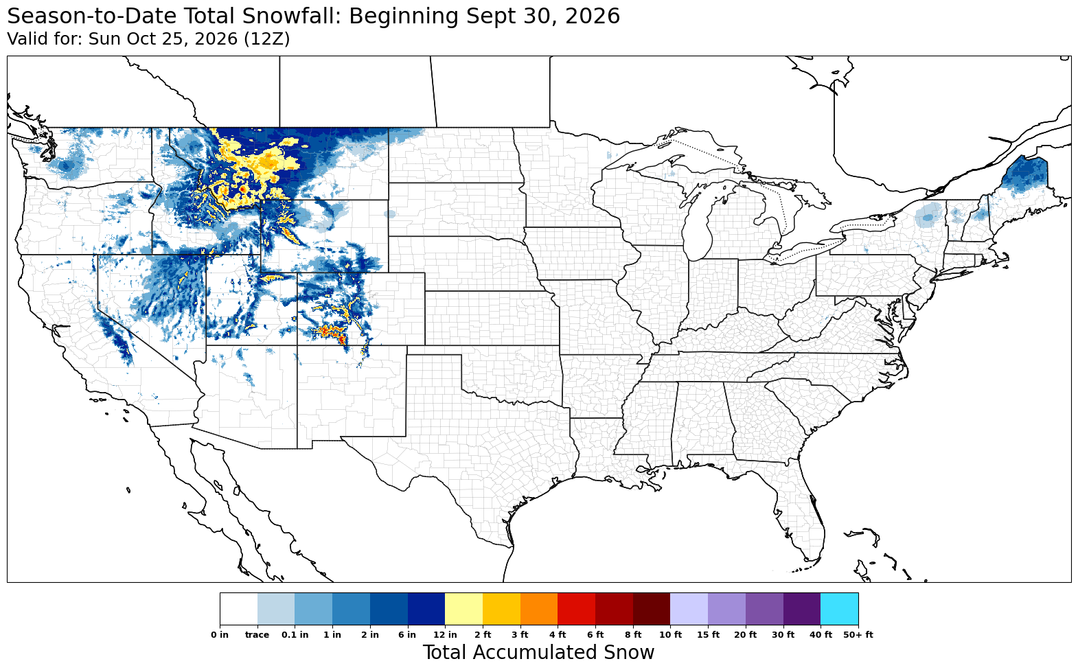Total snowfall, season to date
