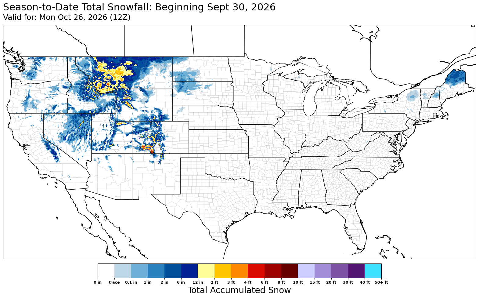 Total snowfall, season to date
