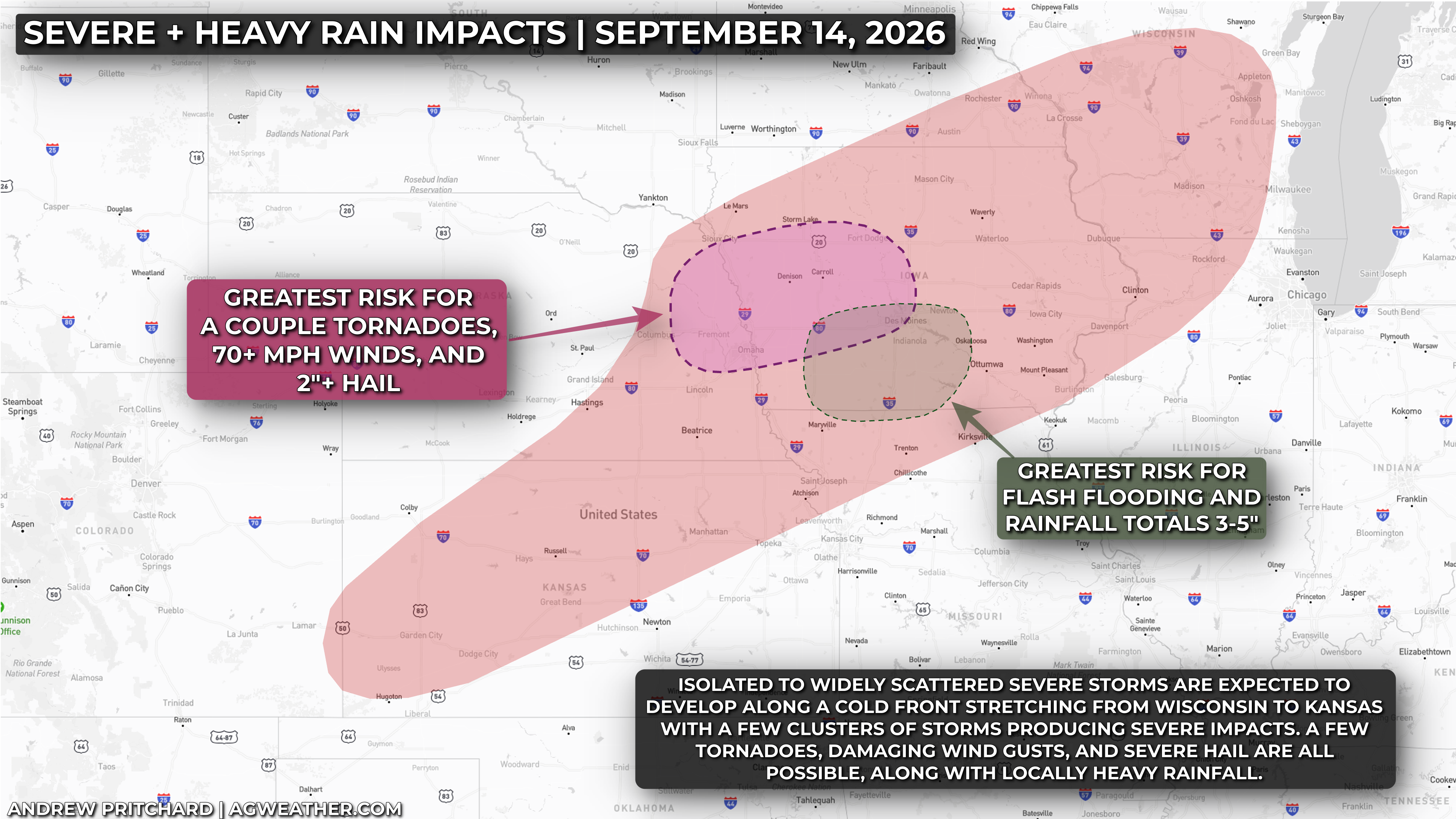 Severe Storms, Heavy Rain Accompanies Front from Plains to Midwest | September 14-15, 2026