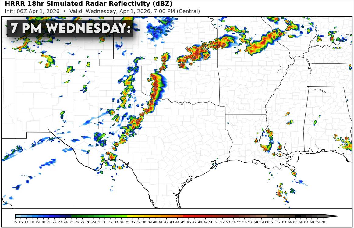 By 7 PM, a one or two clusters of storms should be ongoing across the Enhanced Risk area